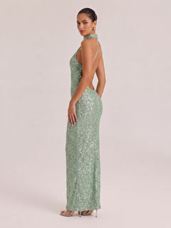Sleeveless Sequins Slim-Fit Fishtail Long Evening Gown