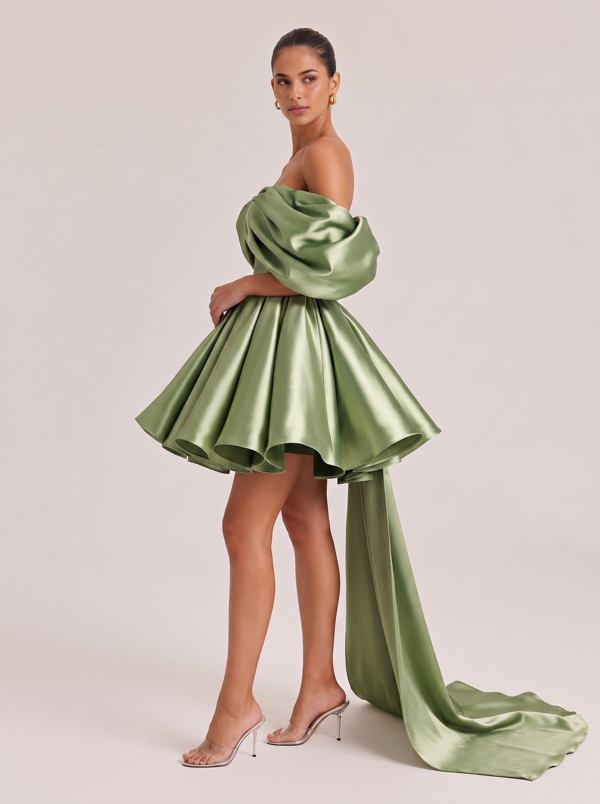 Off-shoulder Large Bow Satin Mini Dress